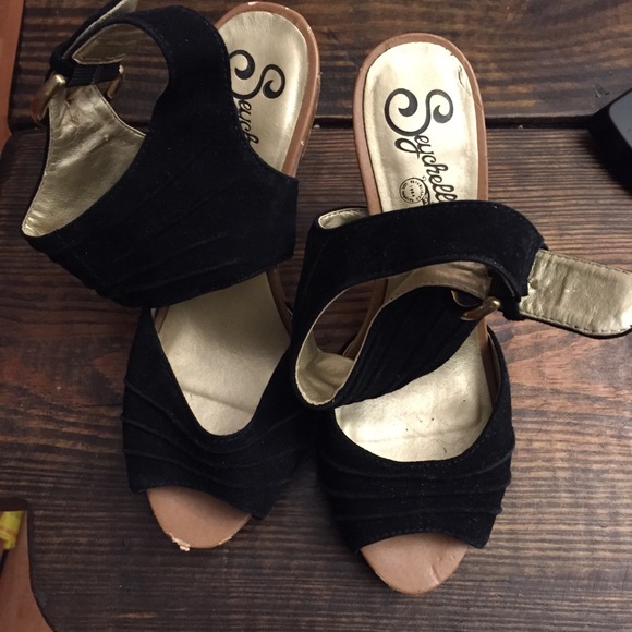 Seychelles black velvet open toe heels sz 6 - Picture 2 of 6